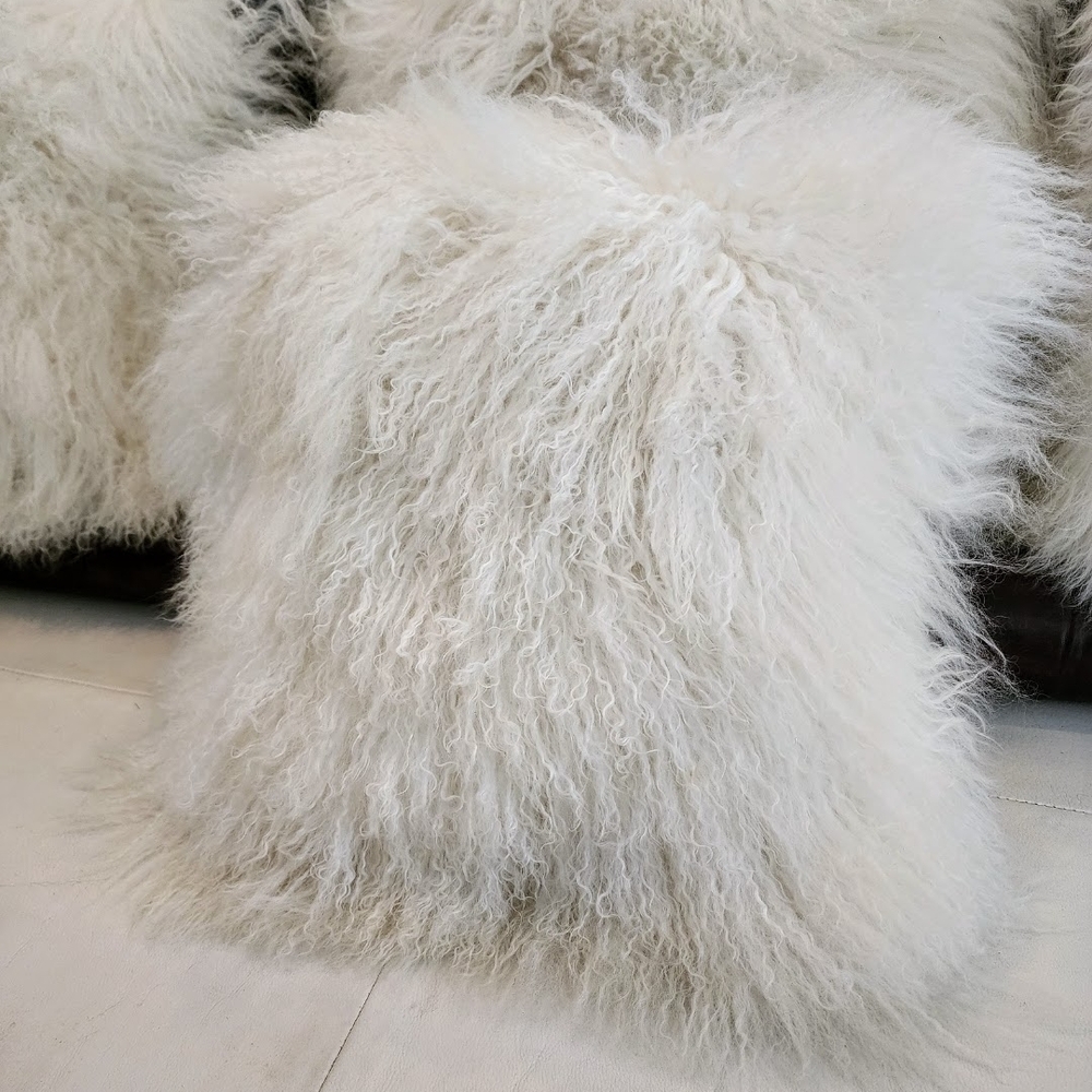 Luxurious White Shaggy Accent Pillow